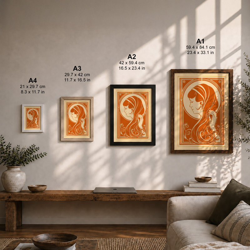 Art Nouveau Elegance Art Deco - Framed Print, Black, A4 - 29.7 x 21.0 cm