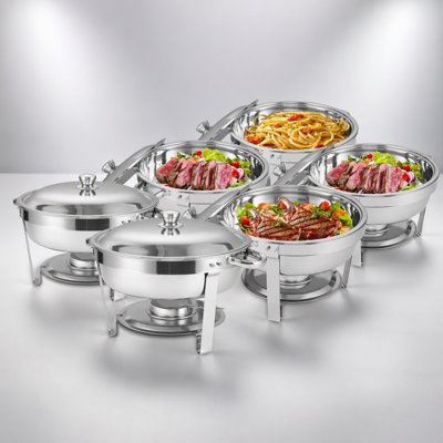 Round Buffet Catering Dish Set for Home and Outdoor Use, 6 Packs with Chilling and Warming Functions