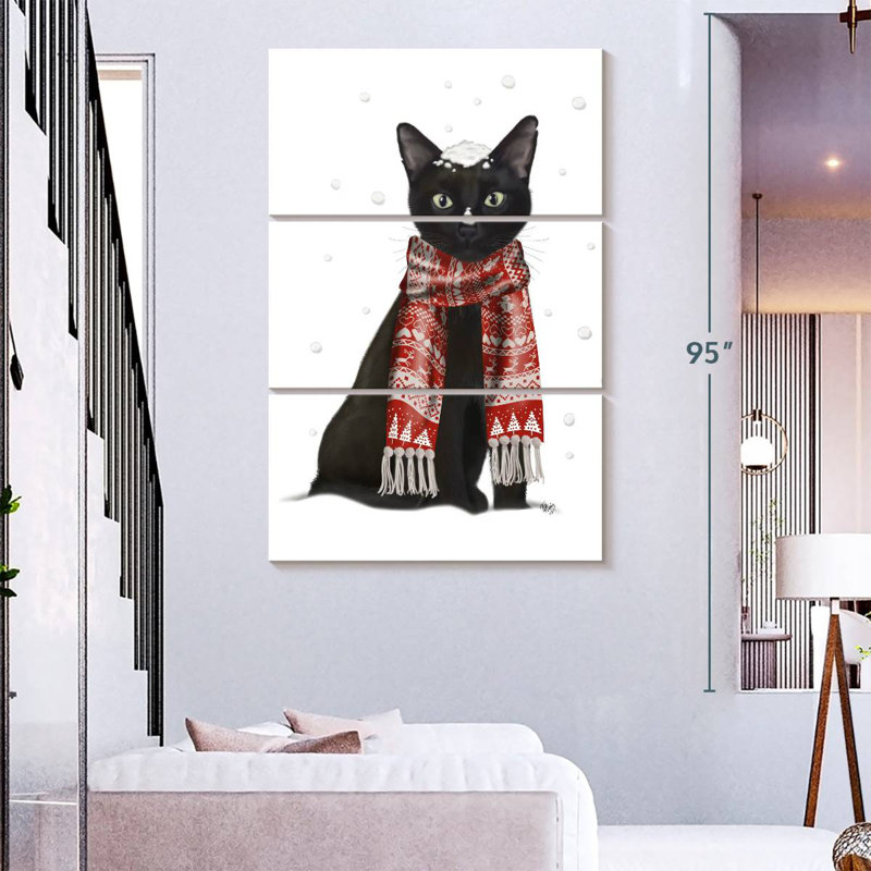 Brampt Black Cat Red Scarf, 74" H x 48" W