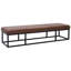 Banc décoratif, 71 po, métal noir, siège rembourré en cuir véritable brun