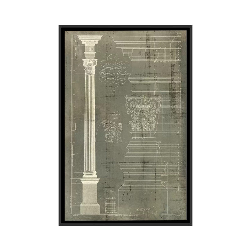 « column blueprint i », impression sur toile, H 26 po x l 18 po x P 1,5 po, Toile encadrée noire, Pas de tapis