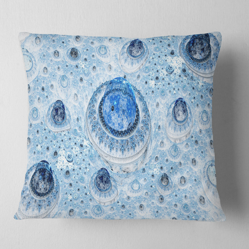 Planète exotique Fractal - coussin imprimé abstrait, 18 po x 18 po, Bleu pâle, Coussin décoratif