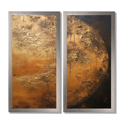 Bronze Moon Beam - Moon Wall Art Decor, ensemble de 2 impressions sur toile fantaisie dorée