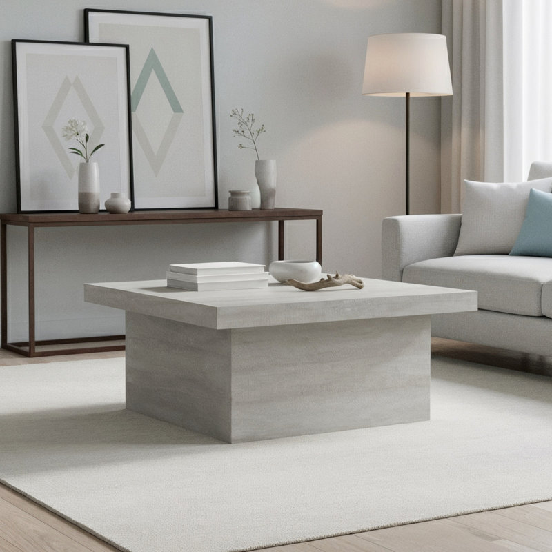 Caomhan Block Coffee Table, Dusty Gray Oak, 16.1" H x 35.4" L x 35.4" W