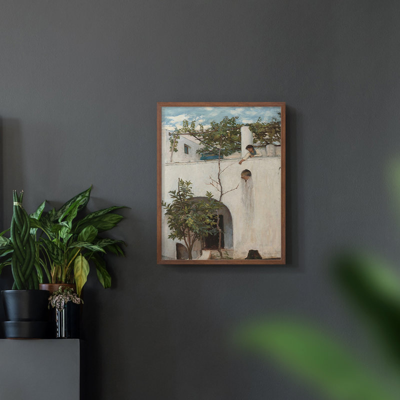 " Vintage Landscape CCVIII " Oil Print, Walnut, 14" H x 11" W