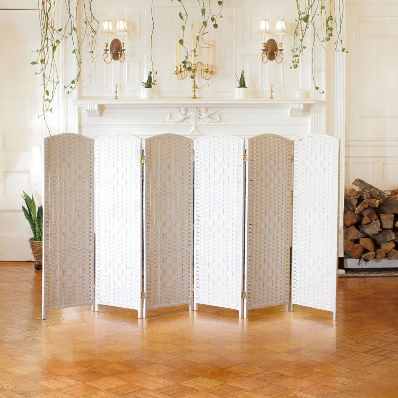 2 Ft. Tall Diamond Weave Fiber Room Divider - Dark Mocha - 8 Panel, White, 6, 2 ft
