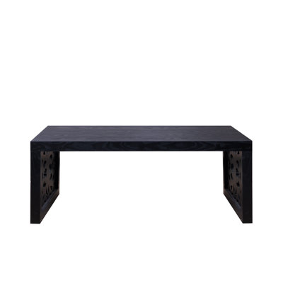 47.2" Solid Black Carved Wood Coffee Table – Handcrafted Look With Ornate Side Panels
