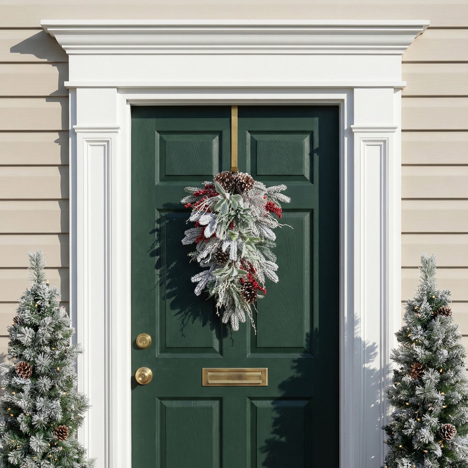 28"H Christmas Flocked Pinecone & Berry Teardrop