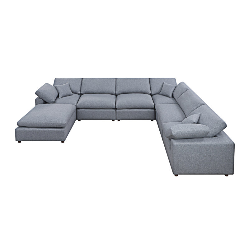 Modern Modular Sectional Sofa Set, Gray Linen