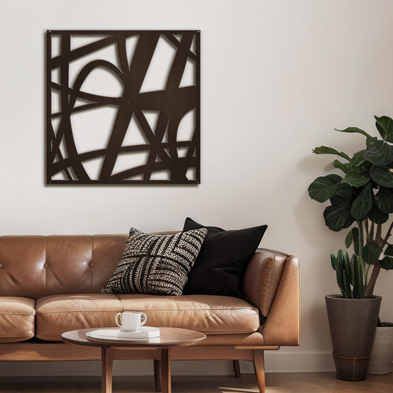 Décoration abstraite murale abstraite moderne à lignes abstraites, H 30 po x l 30 po x P 0,05 po, Brun