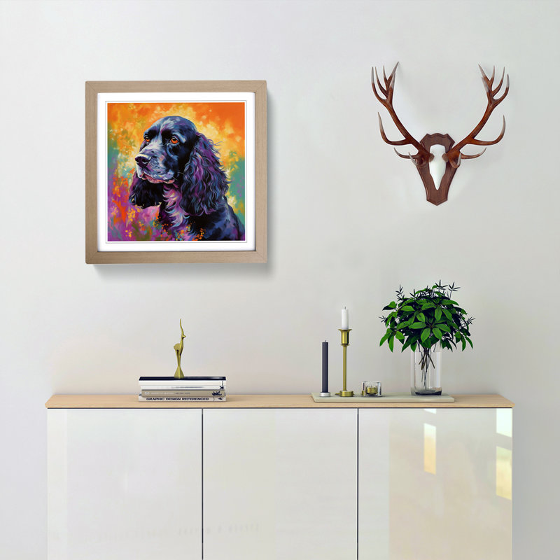 Cocker Spaniel Color Field Painting - Framed Print, Oak