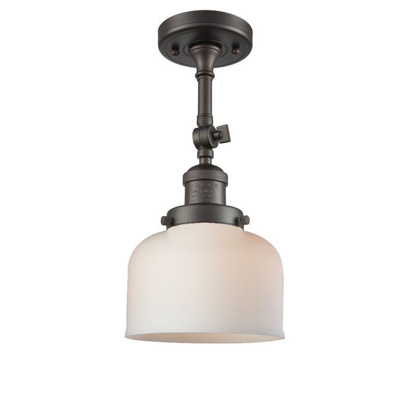 Handley Glass Semi Flush Mount, Matte White Cased, 3.5 Watt Vintage LED Bulb, Oil Rubbed Bronze
