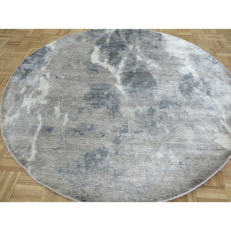 Tapis gris noué à la main de conception unique de 6 pi Manraj