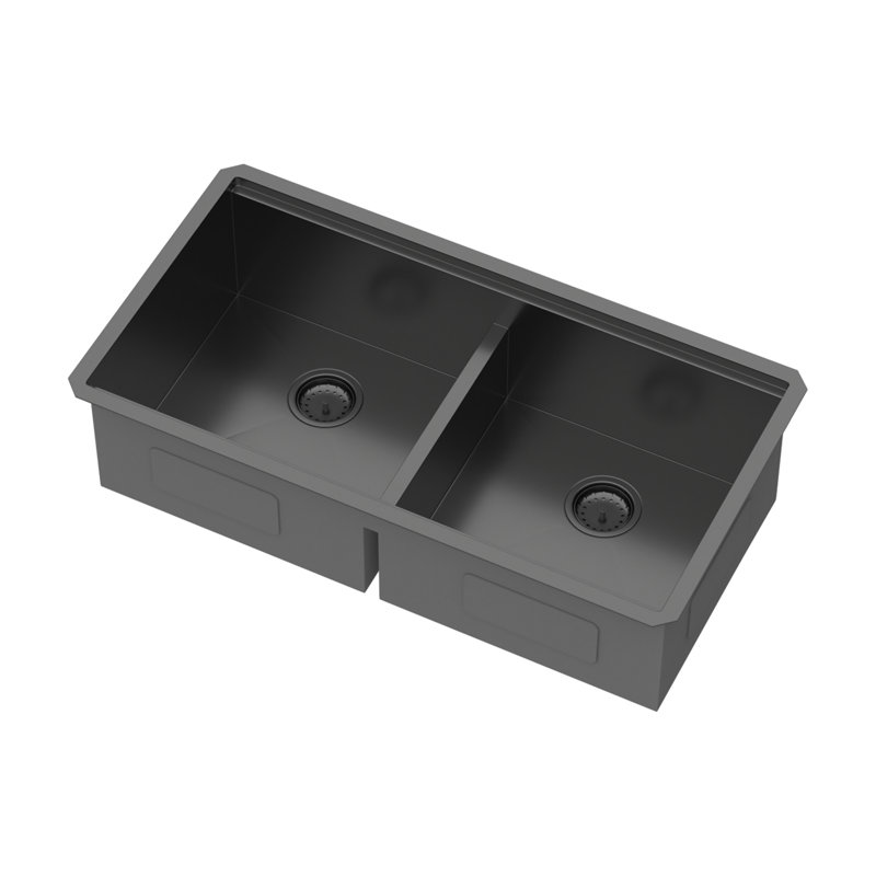 Évier de cuisine à double cuve encastrable 36 po x 19 po x 10 po noir bronze industriel avec deux cuves profondes de 10 po