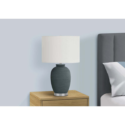 Lighting, 24 po, lampe de table, céramique bleue, abat-jour ivoire / crème, contemporain