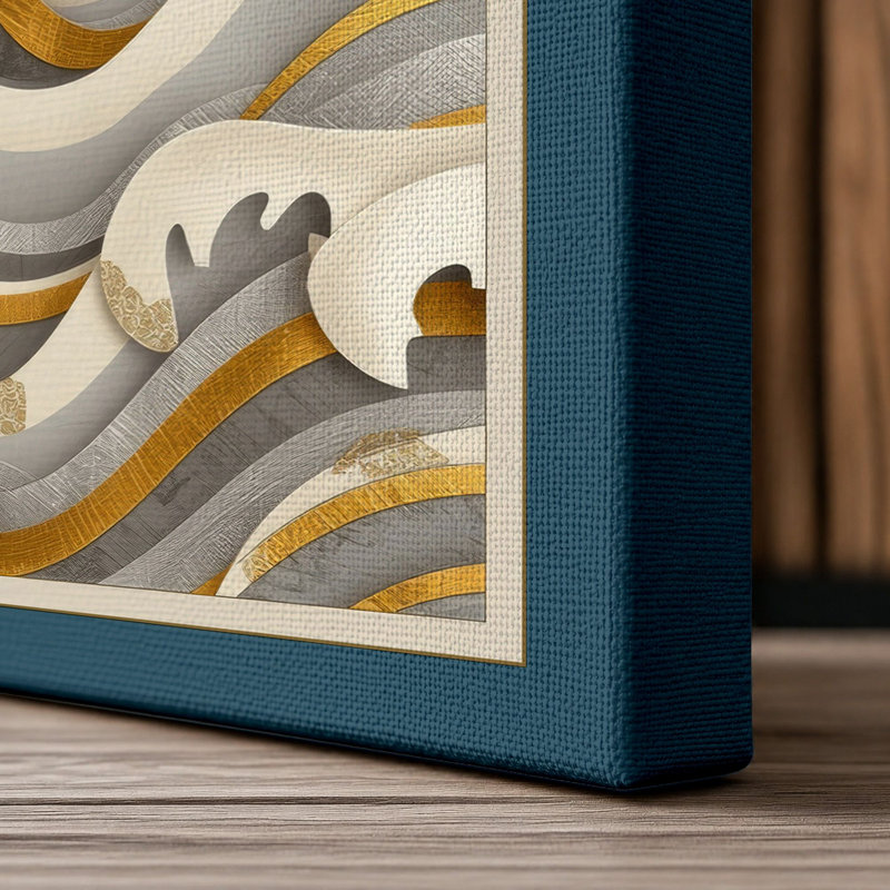 Sun Above Waves Japandi - Wrapped Canvas, 36x24 - 91.4 x 61.0 cm, Teal Border