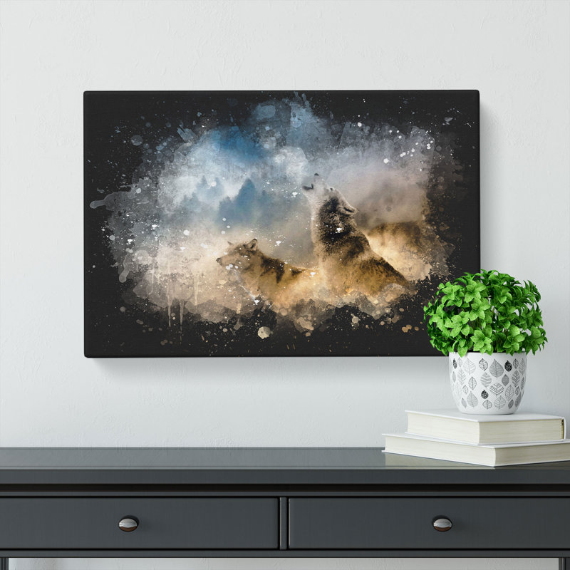 Wolves Howling in the Forest - Wrapped Canvas, 35cm H x 50cm W x 3cm D