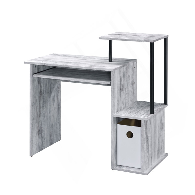 Bureau d'ordinateur antique blanc et noir avec plateau pour clavier, Gris