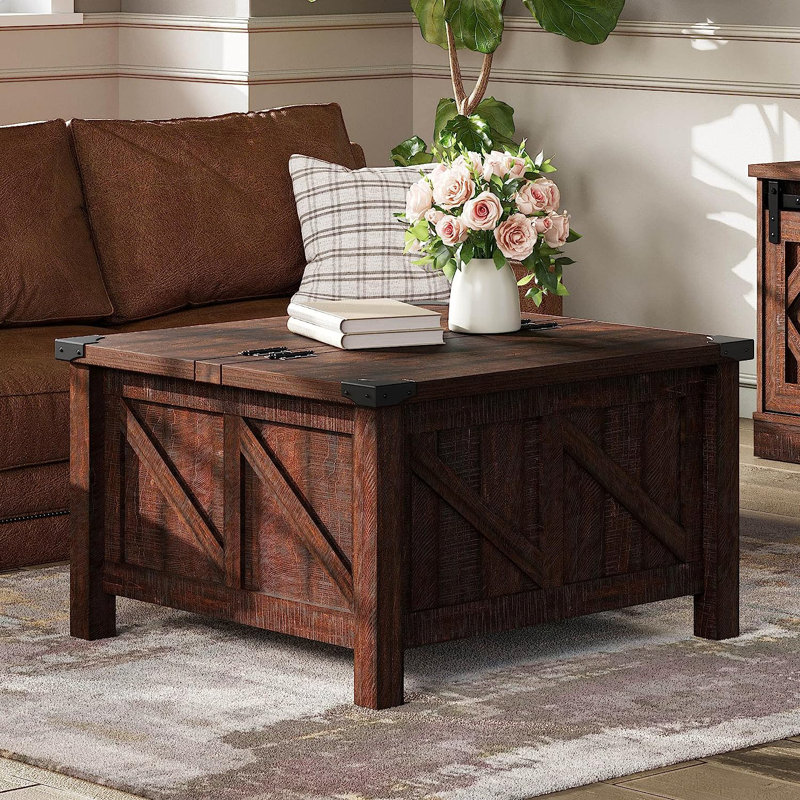 Table basse à 4 pieds avec rangement, Brun rustique, Brun rustique