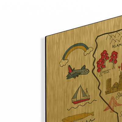 «California» par Farida Zaman, art mural en métal doré, 12 po x 12 po