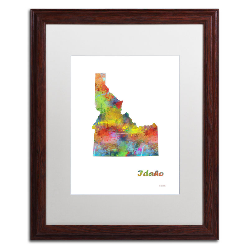 « idaho state map-1 », impression encadrée encadrée, H 20 po x l 16 po x P 0,5 po, Brun