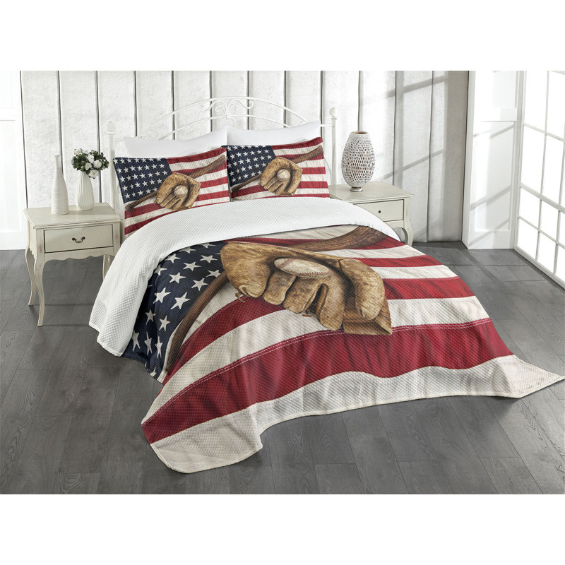 Ambesonne American Flag Bedspread Grunge Baseball, King Bedspread + 2 Standard Shams