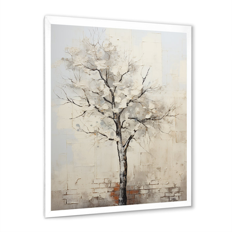 " Baobab Tree Beige Minimalism III ", 40" H x 30" W, White Picture Framed
