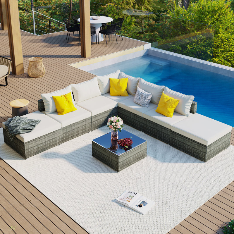 Ensemble de mobilier d'extérieur 8 pièces, ensemble de conversation en osier de jardin, canapé simple combinable, coussins en osier