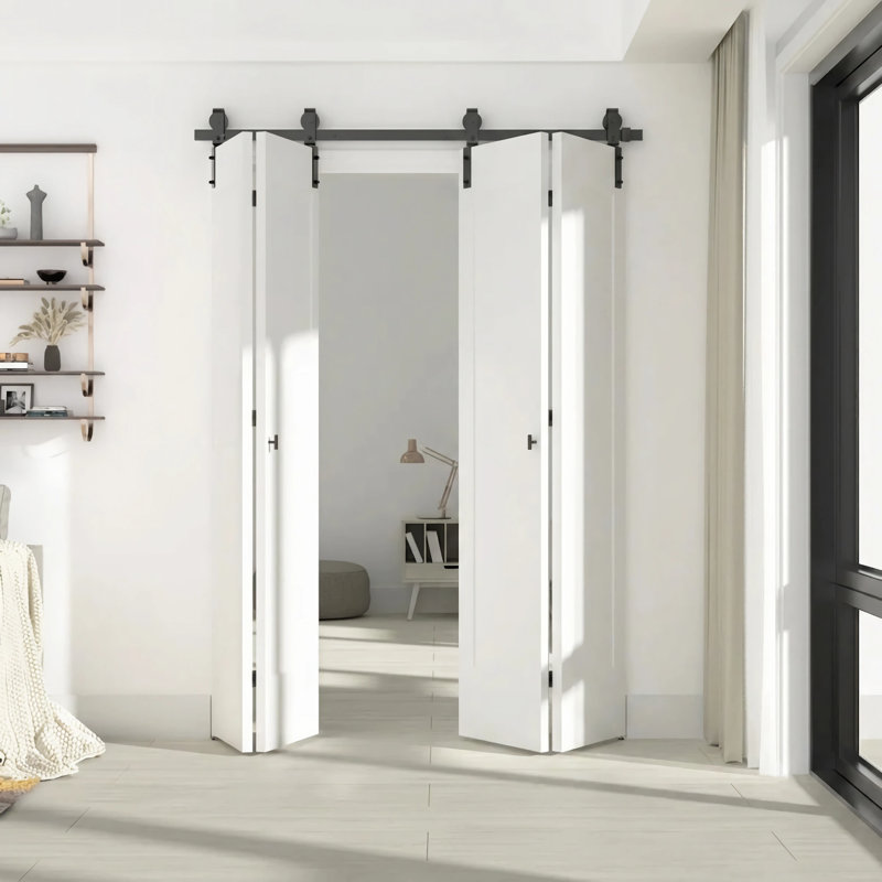 52 In Double Bifold Sliding Barn Door Hardware Kit For Closet Doors, 68 po
