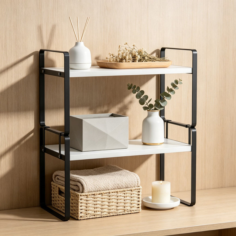 Organisateur de tablette de bureau pour le dessus du bureau, support de rangement de bibliothèque de bureau en bois à 2 niveaux détachable, petit support de table pour dortoir