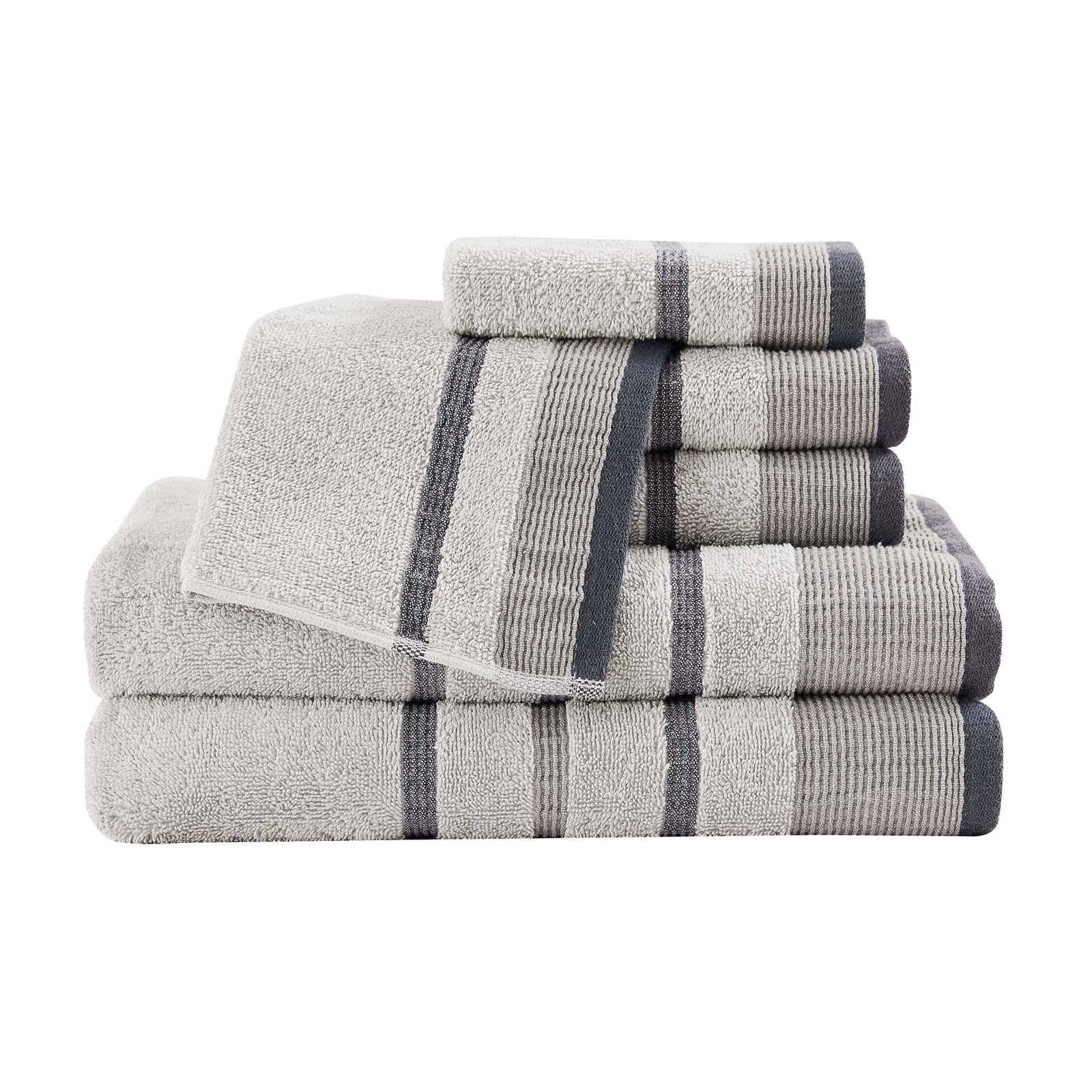 Deanthony Luxury Cotton Decorative, Light Gray/Mid Gray/Dark Gray, 6 Piece Towel Set