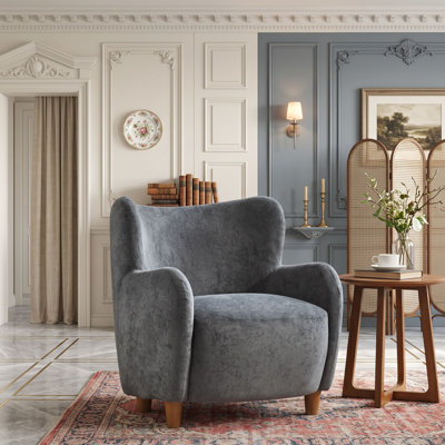 Fauteuil à oreilles avec pieds en bois massif et coussin à ressorts ensachés pour le salon, la chambre à coucher ou un coin lecture