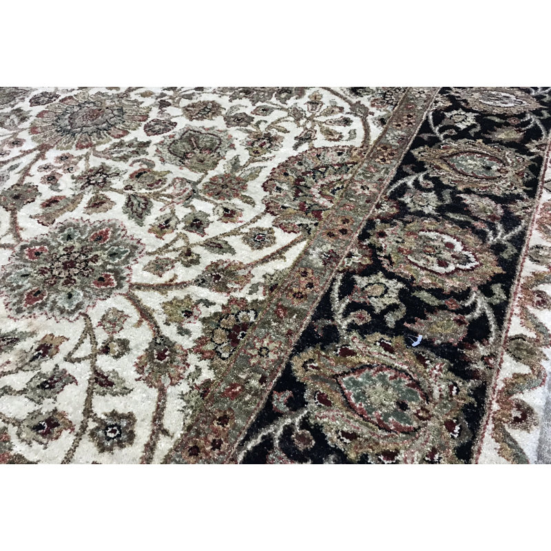 Tapis ivoire et noir noué à la main de haute qualité