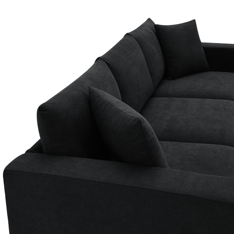 Canapé en L avec canapé convertible, 4 espaces de vie en tissu et décoration de chambre à coucher élégante, Noir