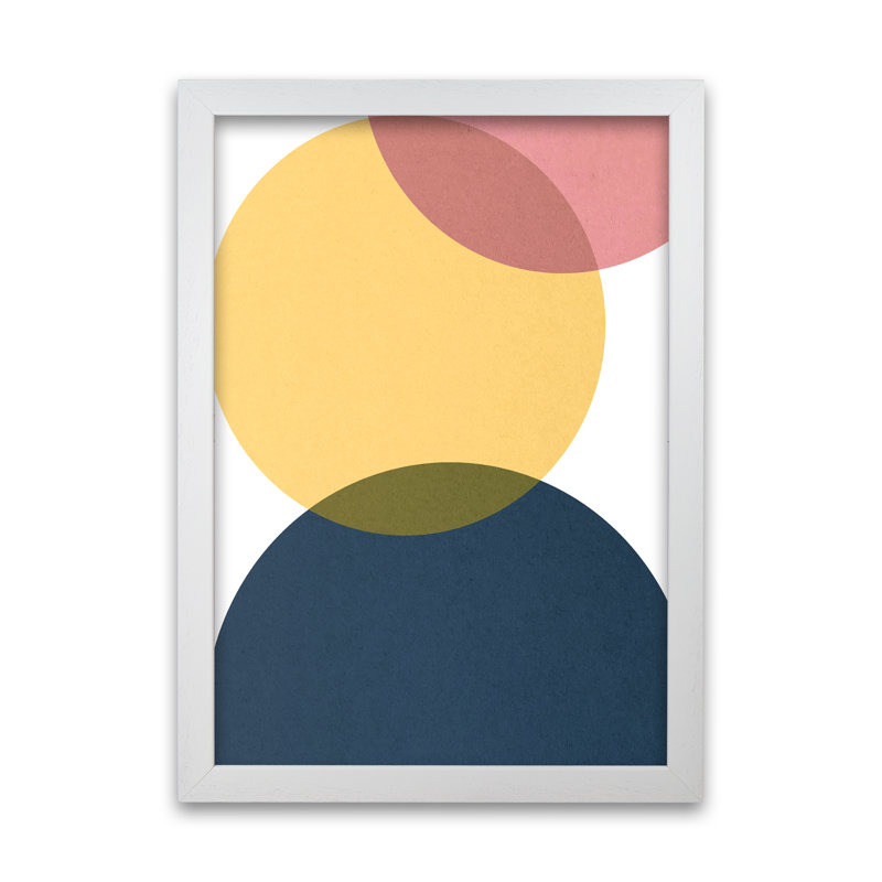 Blue Yellow Pink Pebbles Original - Print, White Frame, 59cm H x 42cm W x 3cm D