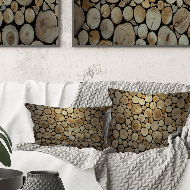 Vue de face des troncs tranchés - Coussin Cabin & Lodge, 18 po x 18 po