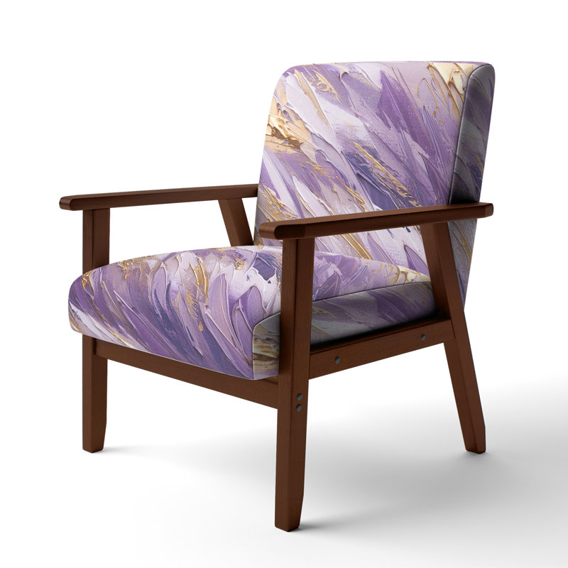 Purple And Gold Dynamic Abstractions II - Upholstered Modern Arm Chair, Brown Square Arms