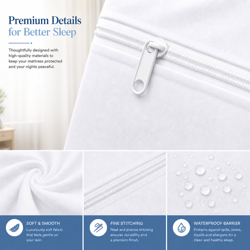 Davidsville Bed Bug and Hypoallergenic Cotton Zippered Waterproof Mattress Protector with 360 Degree Protection, Queen, 9"