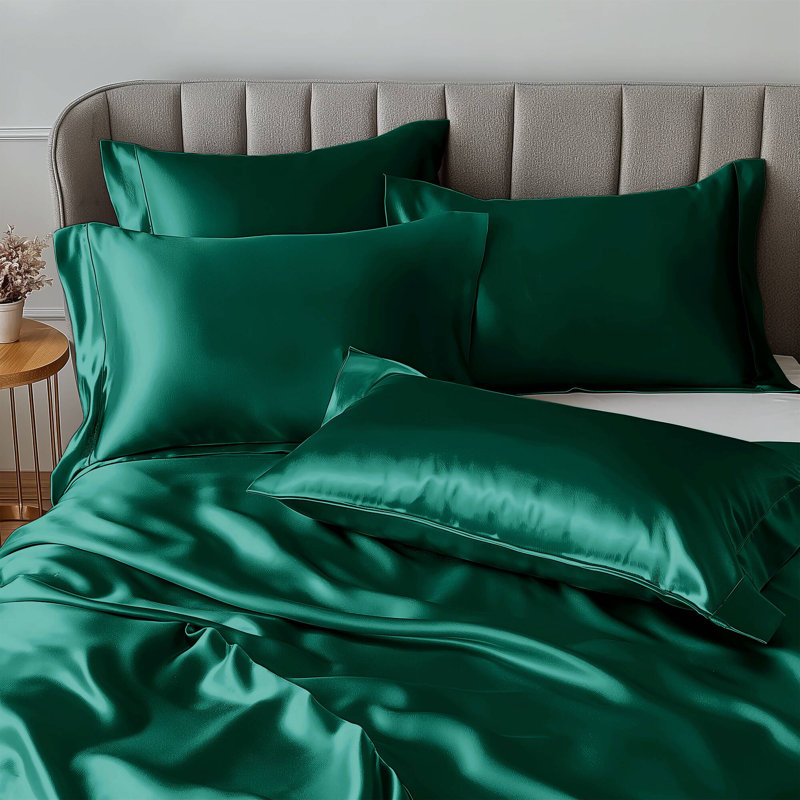 Satin Wrinkle Resistant Luxury Sheet Set, Twin Sheet Set + 2 Standard Pillowcases, Emerald