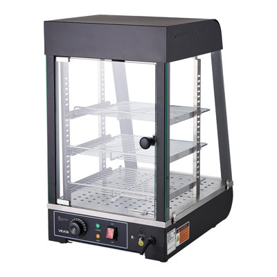 3-Tier Commercial Food Warmer Display, 800W Food Display Warmer with LED Light, Top Storage and Adjustable Shelves, 86℉~185℉ Steam Heating, 60 Qt /57L for Hamburger, Pizza, Bread, Fried Chicken