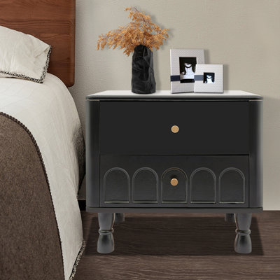 Black Nightstand with 2 Drawers