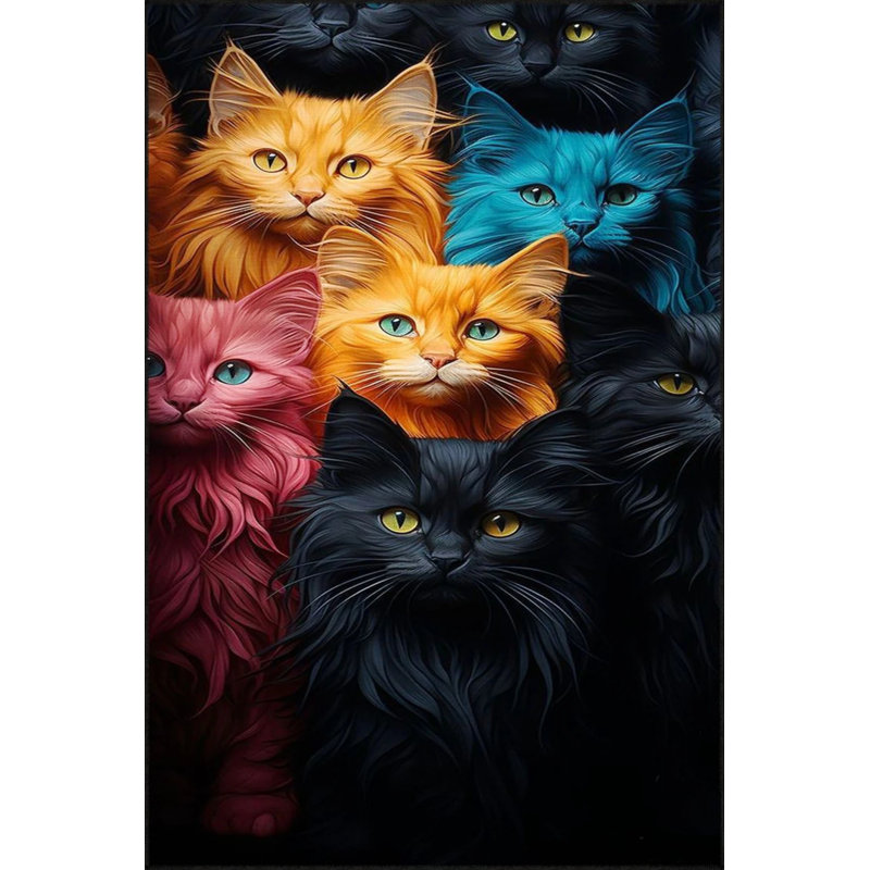 Colorful Cat Animal Patterned Woven Floor Carpet, Rectangle 2'4" x 4'