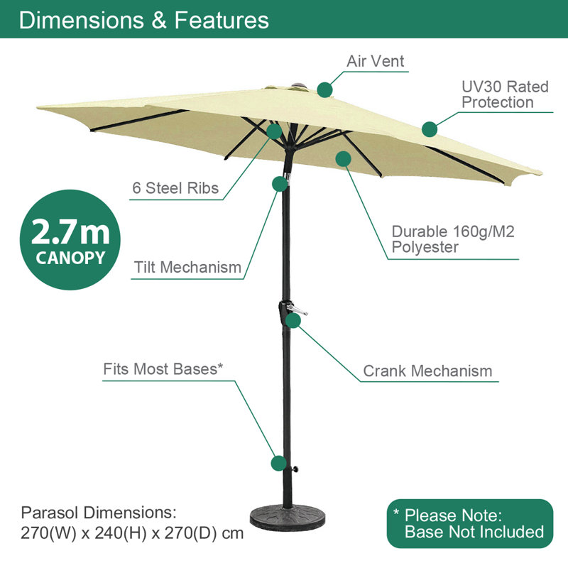 Wymore 250cm Market Parasol, Cream