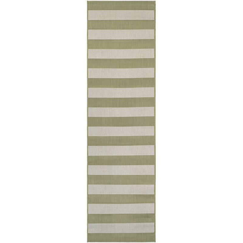 Papatya Striped Honey Ivory Indoor Outdoor Rug, Runner 2'2" x 11'9"