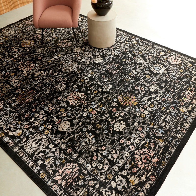Black Traditional Bordered Luxurious Easy To Clean Rug For Dining Room Bed Room And Living Room, Rectangle 160 x 240cm