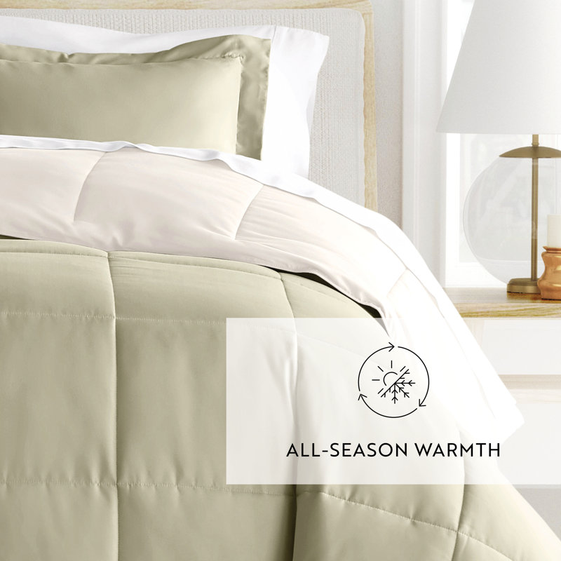 Sage and Ivory Microfiber Full/Queen Reversible Comforter Set