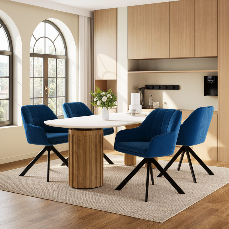 51cm H Upholstered Arm Dining Chair For Kitchen Dining Living Room, Blue Velvet
