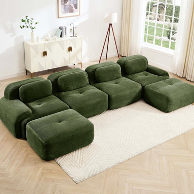 Module en forme de U couleur olive avec velours côtelé incurvé et respirant, et éponge haute densité 32D.
