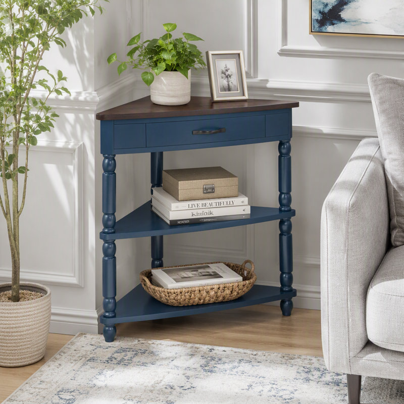 33.8'' Small Triangle Corner Table, Navy Blue