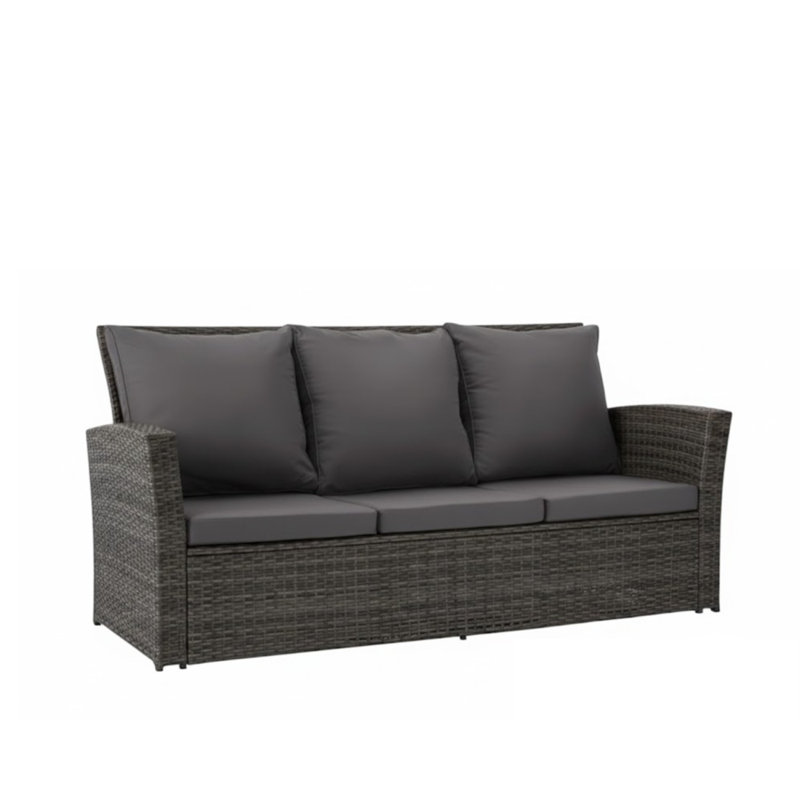 67.7" All-Weather Wicker 3-Seat Patio Sofa With Thick Black Cushions & Black Frame, Black